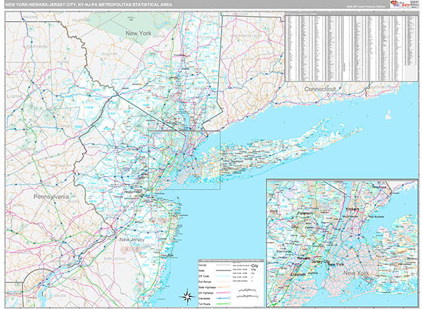 New York-Newark-Jersey City, NY Metro Area Wall Map